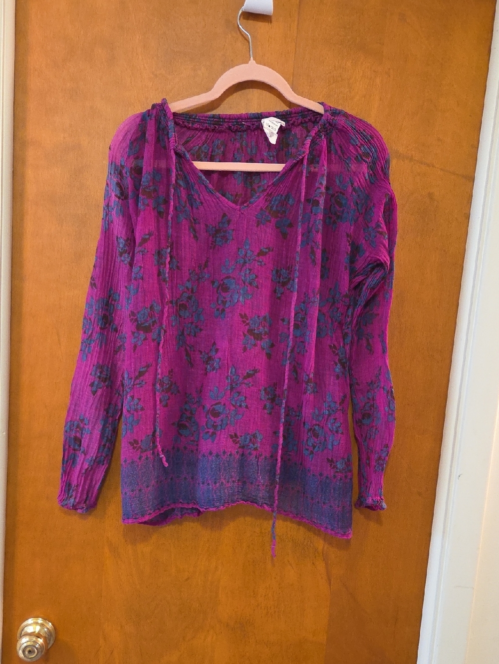 Natural Life Magenta Floral Boho Peasant Blouse S